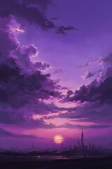 Purple sunset over the city purple sky purple clouds 