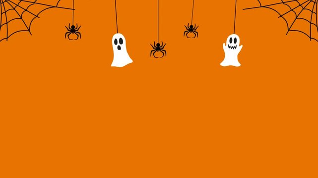 Halloween animated footage landscape with web, spider, and spooky orange background