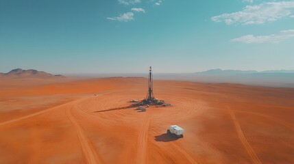 Expansive Aerial View of Desert Drilling Sites Searching for Groundwater Resources
