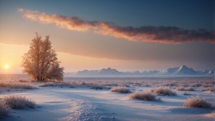Tundra landscape along with vast stretches of snow and ice.