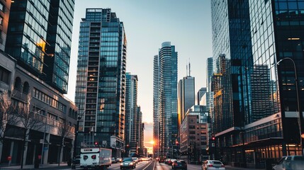 A high-rise cityscape showcasing the bustling financial district, representing growth, ambition,