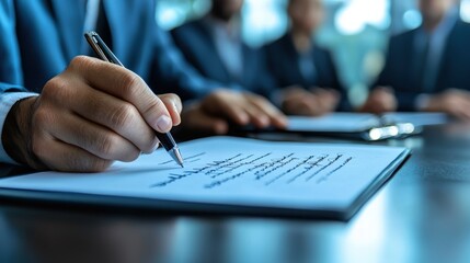 Person holding a contract with multiple signatures during a negotiation, signed agreement, closing a deal