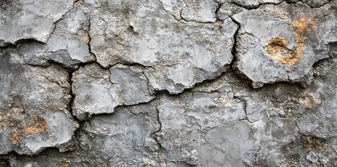 Obraz premium Cracked and Weathered Gray Rock Surface with Yellow Patches
