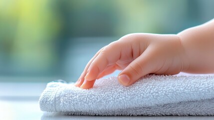 Exploring Germ Transfer: Child's Hand Touching Towel Revealing Invisible Germs - Educational High-Resolution Image with Copy Space for Text