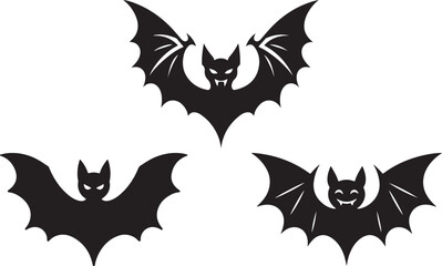 Set of halloween bat face silhouette vector art illustration