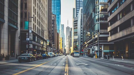 A high-rise cityscape showcasing the bustling financial district, representing growth, ambition,