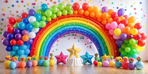 Fototapeta premium a colorful party setup with a large rainbow inflate