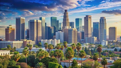 Fototapeta premium Downtown Los Angeles skyline isolated on white background, Los Angeles, downtown, skyline, city, California