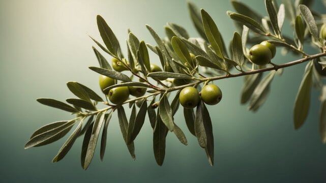 A leafy olive branch is on a green background.
