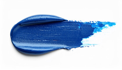 Obraz premium Classic blue lipstick smear smudge isolated on white background. Trendy color makeup swatch