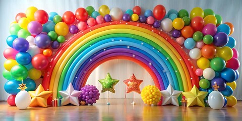Obraz premium a colorful party setup with a large rainbow inflate