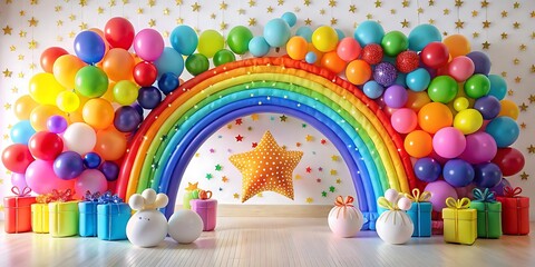 Fototapeta premium a colorful party setup with a large rainbow inflate
