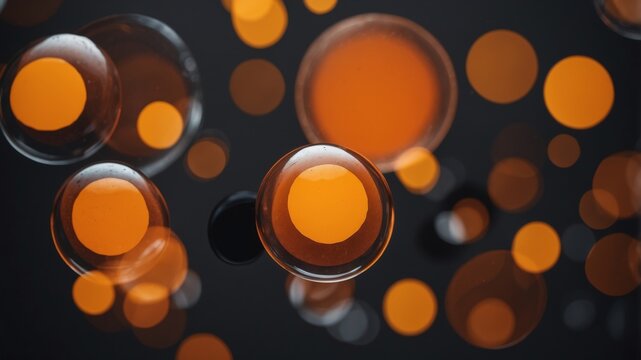 A series of circles with a black and orange one in the middle.