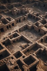 Aerial View of a Ruined City with a Dark Pit in the Center.