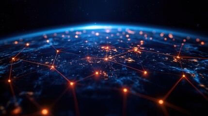 Fototapeta premium Vibrant network connections emerging across the globe, showcasing technology and communication in a digital world.