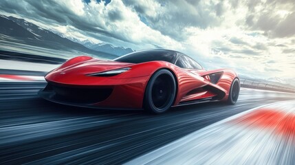 Fast Supercar in Motion on a Circuit Track, Captured at High Speed