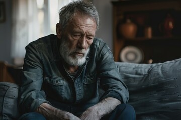 Obraz premium Lonely senior man contemplates midlife crisis and personal problems.