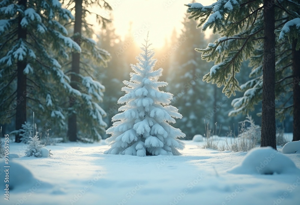 Poster the snow is shining and the forest is green under the sun in this winter forest landscape between a 
