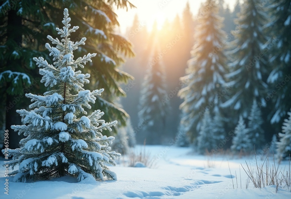 Poster the snow is shining and the forest is green under the sun in this winter forest landscape between a 