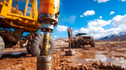 Machinery Drilling for Water in Remote Desert Landscape