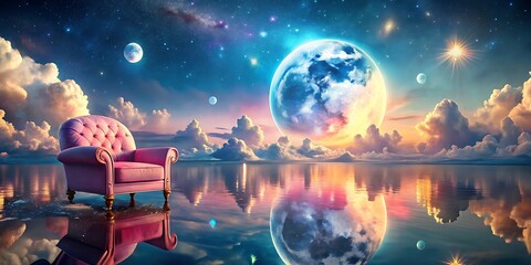 Obraz premium a dreamy landscape featuring a pink armchair amides