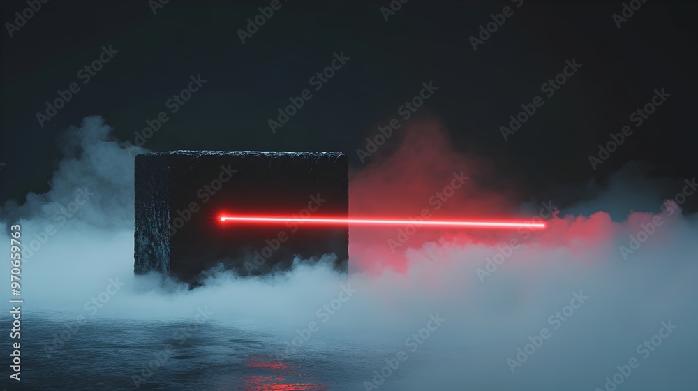 Aufkleber mesmerizing laser pathway through misty lab environment