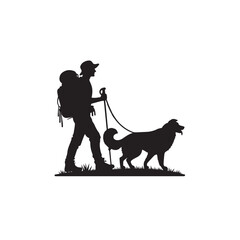 Traveler with dog vector design. Travel man with dog silhouette isolated on white background.