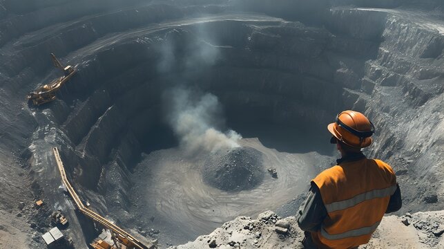 Mining Worker Setting Up Controlled Explosives for Rock Blasting