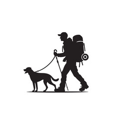 Traveler with dog vector design. Travel man with dog silhouette isolated on white background.