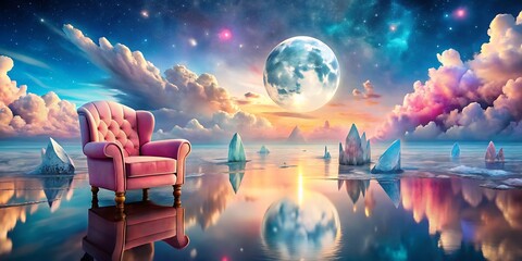 Obraz premium a dreamy landscape featuring a pink armchair amides