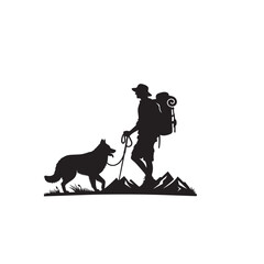 Traveler with dog vector design. Travel man with dog silhouette isolated on white background.