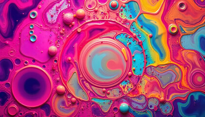 Abstract Swirling Paint with Multicolored Bubbles