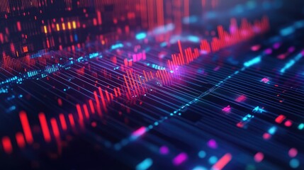 Obraz premium Glowing Screen Displaying Colorful Audio Waveforms, Symbolizing Advanced Sound Analysis and Technology