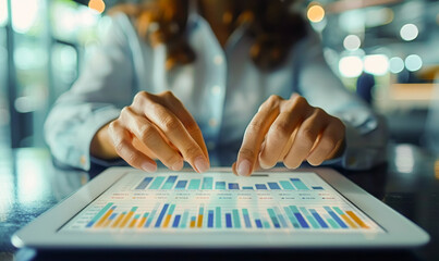 Diverse Business Team Analyzing Sales Data, Economic Growth Charts on Tablet | Financial Planning, Market Research, Strategy Session