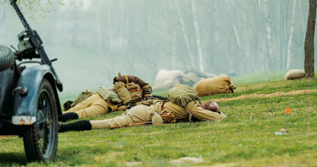 Soviet Russian Infantry Soldier In World War Ii. Re-enactor Dres