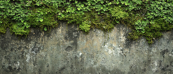 An aged moss covered wall with copy space