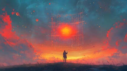 Obraz premium Radiant Sunset Painting Infused with Aurora Borealis Brilliance