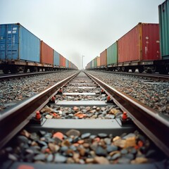 Obraz premium Vibrant Cargo Train With Shipping Containers