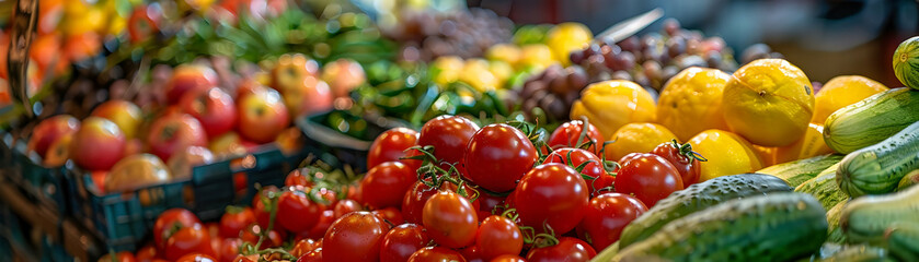 Fresh Tomatoes, Cucumbers, and Lemons Photo - A Vibrant Display of Market Fresh Produce