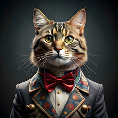 dressed cat dark background