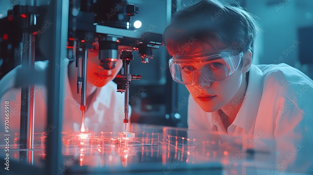 Aufkleber scientists observe laser induced reaction in precision glass chamber