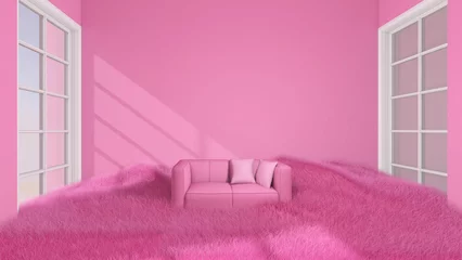 Fotobehang Fluor Roze Meadow in the room. 3D illustration, 3D rendering    © wichuda