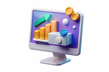 Desktop Computer with Holographic Savings and Profit Indicators on Glossy Surface - Clean, Professional Design for Financial Business Contexts