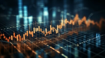 Futuristic digital financial chart with dynamic blue lines and glowing bars on a dark background.