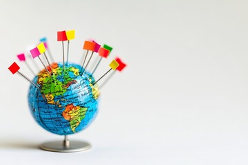 Globe with colorful flags indicating locations.