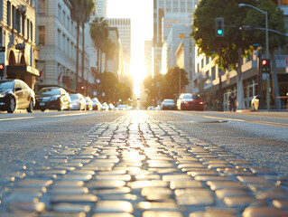 Obraz premium A photo of an overheated city street with shimmering heat waves at noon, urban heat island effect