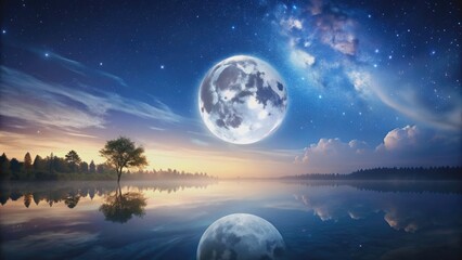 Landscape featuring a serene moon in the night sky, moon, night, sky, stars, tranquil, peaceful, nature, outdoor, scenery