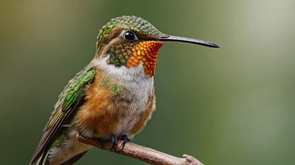 Fototapeta premium Close-up of a Vibrant Hummingbird Perched on a Branch