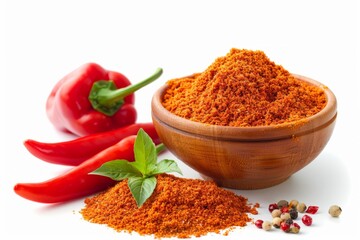 A fresh Paprika spice and Paprika spice Power isolated on white