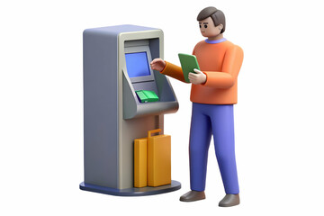 Flat Vector Illustration of a Person Withdrawing Cash from an ATM - Candid Banking Concept for Financial Services Campaigns